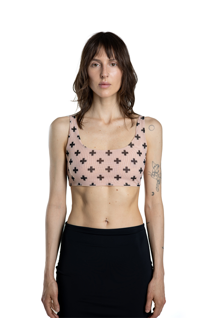 СЕТЧАТЫЙ ТОП С ПРИНТОМ КРЕСТИК МИНИ ТЕЛЕСНЫЙ 00048